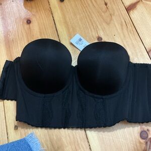 Strapless Longline Black Bra with Molded Cups
